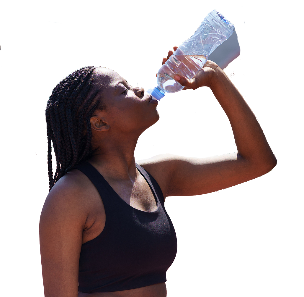 Woman athlete drinking water